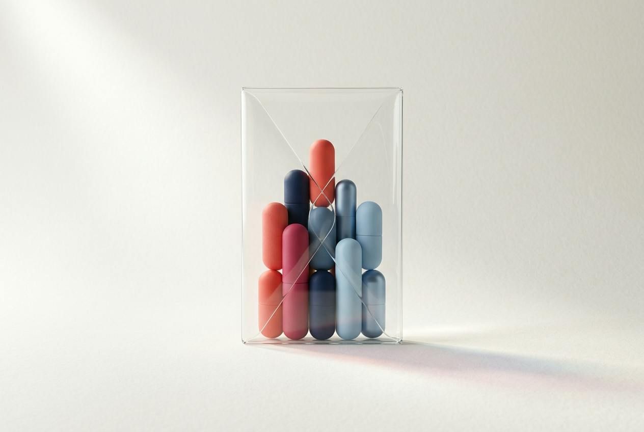 Un sobre de cristal transparente que deja ver las barras de colores que hay dentro.